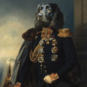 Portrait de teckel en officier 110x90 cm