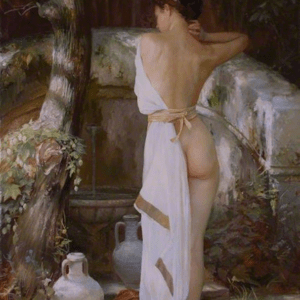 Portrait de la fille a la fontaine 60x90 cm